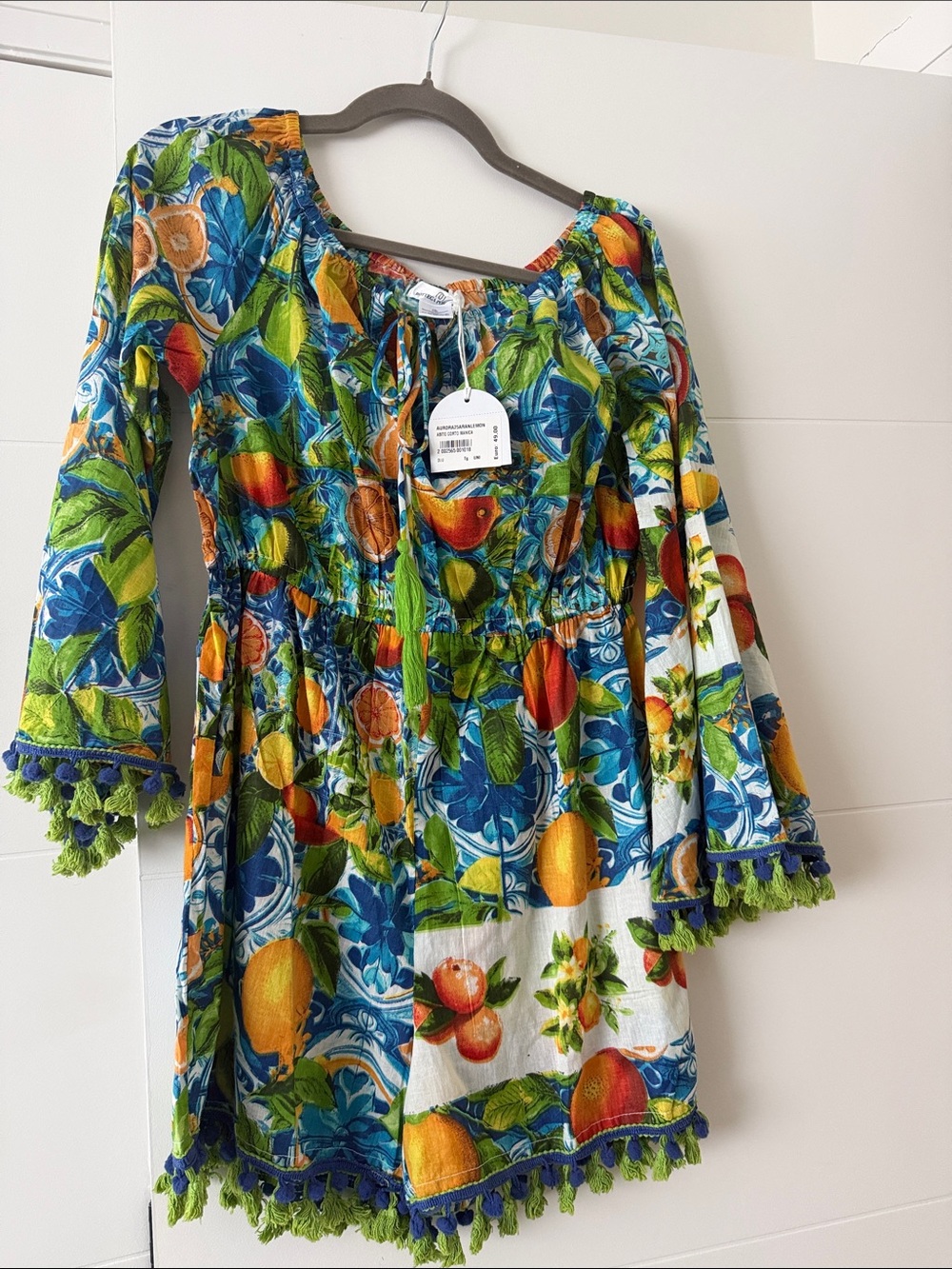 Blue & Green Citrus-Print Romper with Tassel Trim Amalfi coast must have